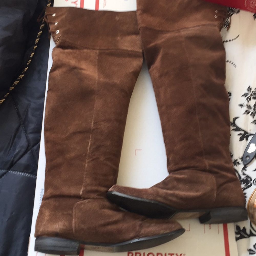 Together faux suede vtg boots 9 over  knee very good used condition brown heel